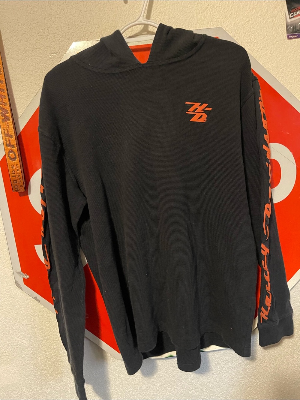 Harley-Davidson Black Hoodie with Orange Logo and Sleeve Script